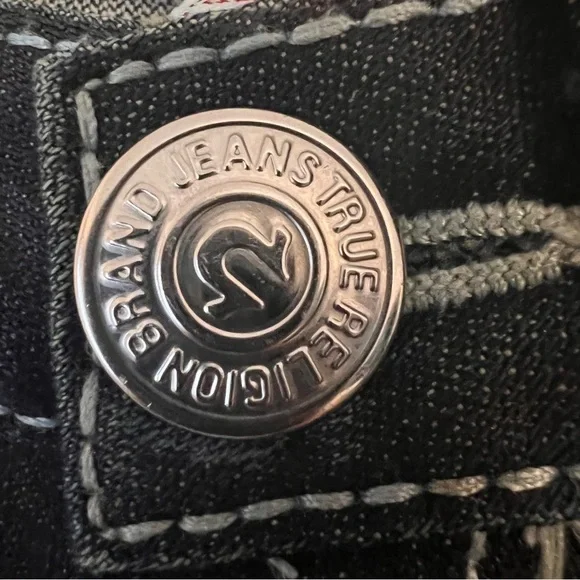 NWT True Religion Womens Johnny Big T Dark Wash Big Stitch Straight Leg Jeans 27 - Picture 10 of 13